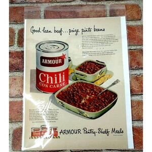 Vtg 1950 -‎ Armour Chili Con Carne Pantry Shelf Meats - Original Retro PRINT AD
